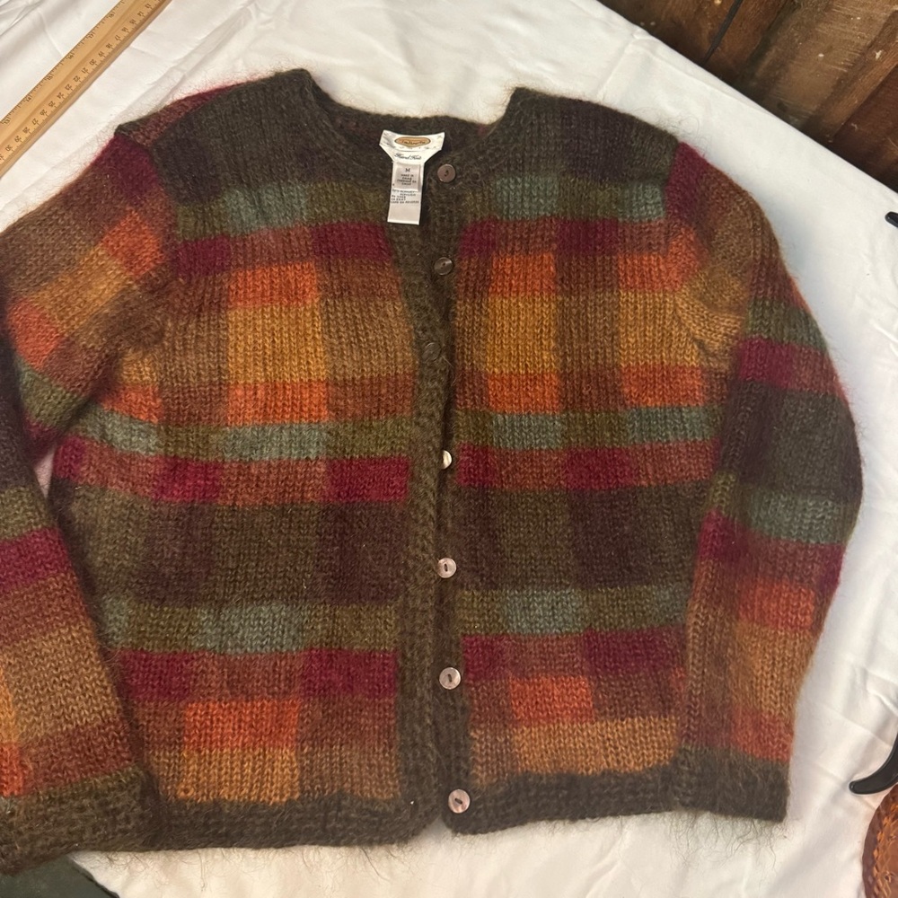 HAND KNIT …Talbots Autumn Tones Plaid Cardigan. Perfect condition - Picture 6 of 11